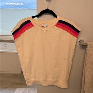 Evereve Cream Top with Coral, Pink and Indigo Stripes